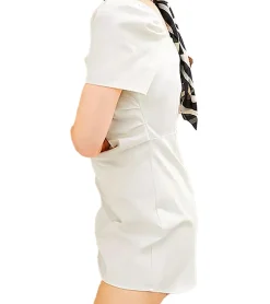 Kleider*O46bpx Damen Puffärmelkleid Strand-Kleid mit Baumwollanteil Midi-Kleid 973350 Weiß