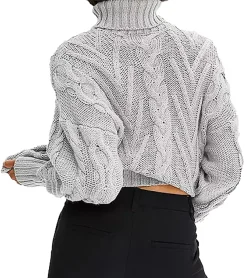 Sweater & Pullover*O46bpx Damen Pullover essenzieller Strick-Pullover mit Zopfstrickmuster 937641 Grau