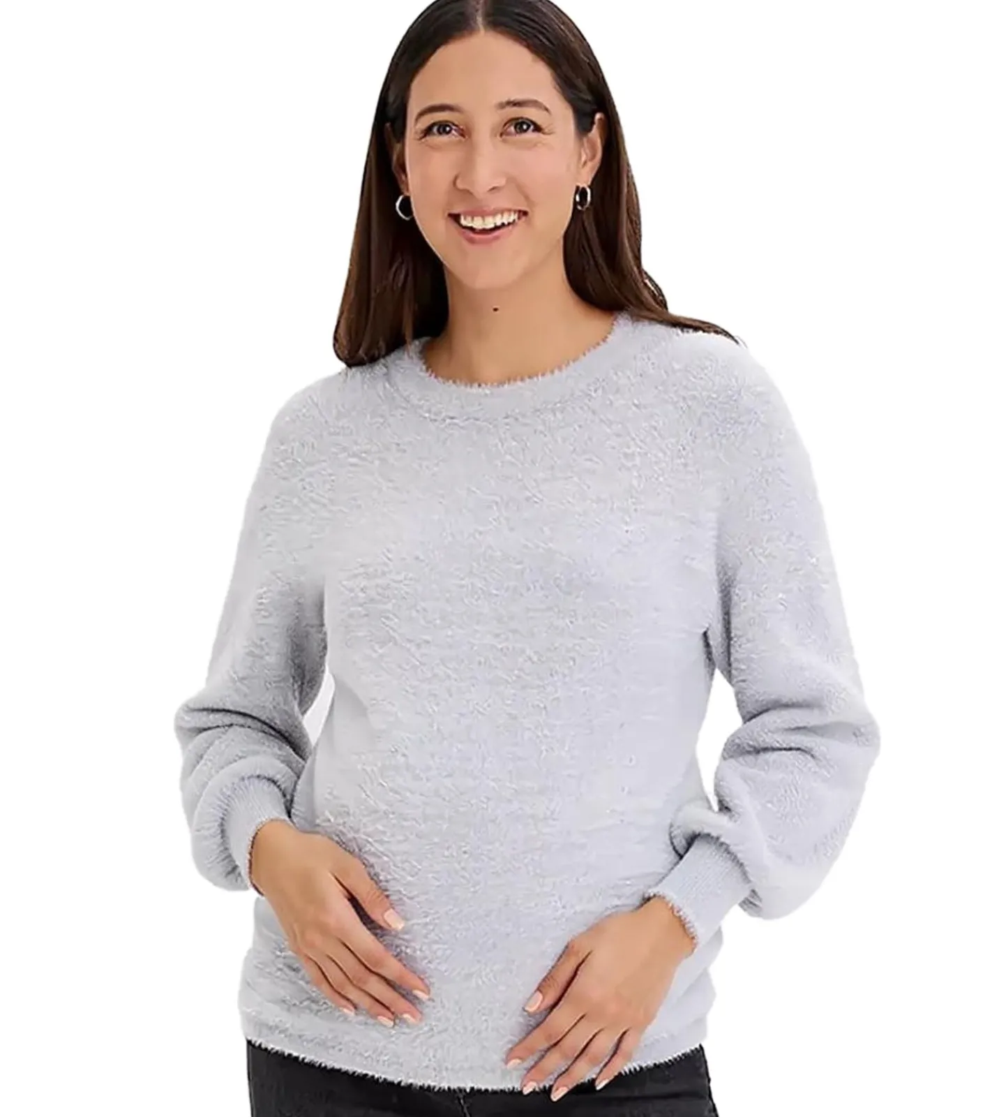 Sweater & Pullover*O46bpx Damen Pullover kuscheliger Umstands-Pulli Schwangerschafts-Kleidung Große Größen 929463 Grau