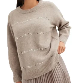 Sweater & Pullover*O46bpx Damen Pullover weit geschnittener Winter-Pullover mit Pailletten-Glitzereffekt Boxy-Fit 915051 Grau/Braun