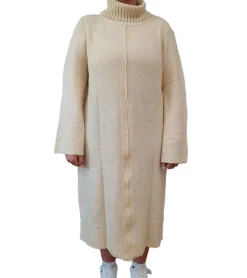 Große Größen|Kleider*O46bpx Damen Pullover-Kleid mit Rollkragen Long Strick-Pullover 975022 Beige