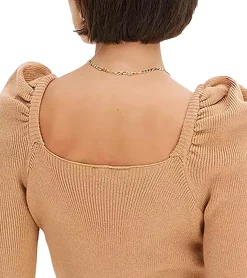 Große Größen|Kleider*O46bpx Damen Ripp-Strick-Kleid mit Karree-Ausschnitt Mini-Kleid mit langen Ärmeln 921895 Braun