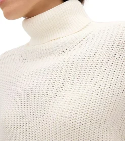 Sweater & Pullover*O46bpx Damen Rollkragen-Pullover mit seitlichen Schlitzen Oversized Strick-Pullover 965990 Creme-Weiß