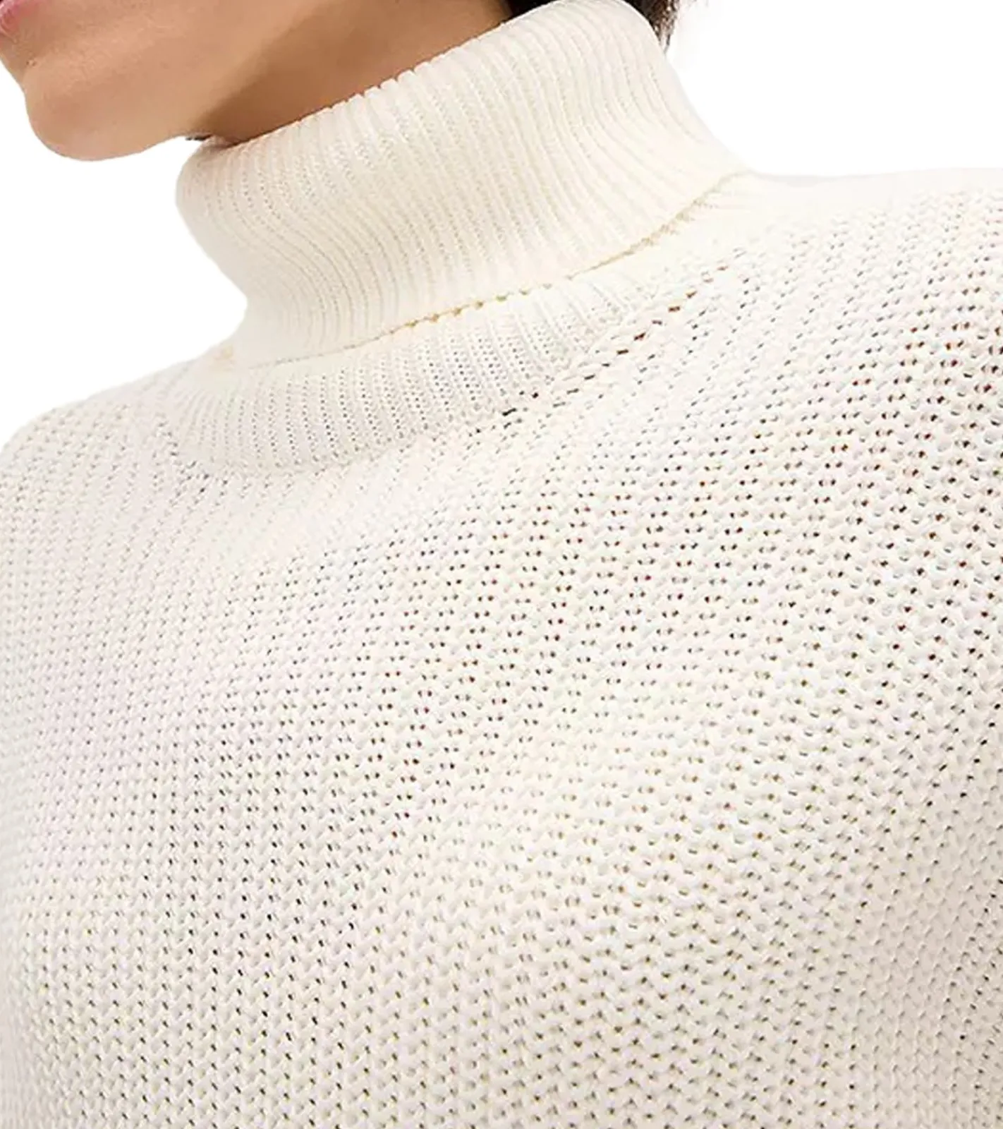 Sweater & Pullover*O46bpx Damen Rollkragen-Pullover mit seitlichen Schlitzen Oversized Strick-Pullover 965990 Creme-Weiß