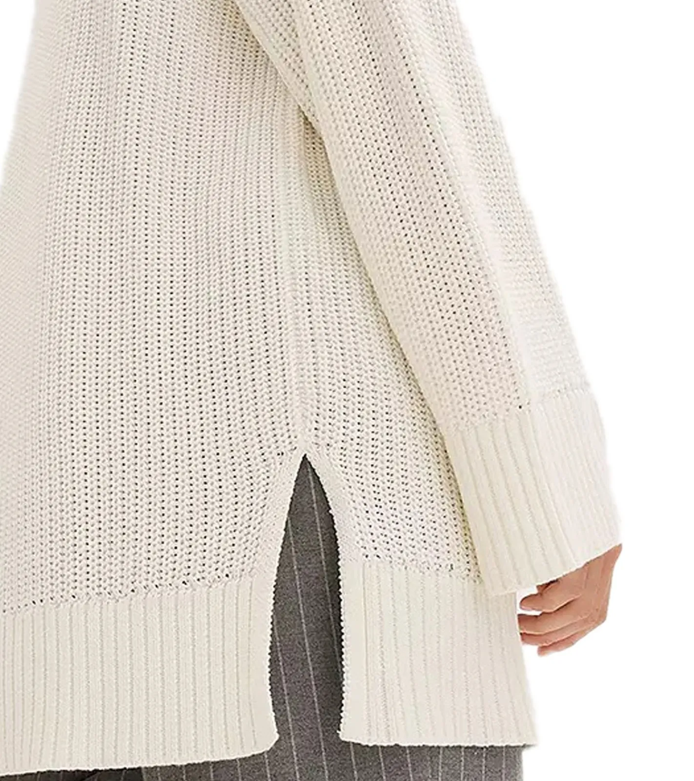 Sweater & Pullover*O46bpx Damen Rollkragen-Pullover mit seitlichen Schlitzen Oversized Strick-Pullover 965990 Creme-Weiß