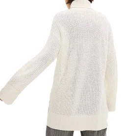 Sweater & Pullover*O46bpx Damen Rollkragen-Pullover mit seitlichen Schlitzen Oversized Strick-Pullover 965990 Creme-Weiß