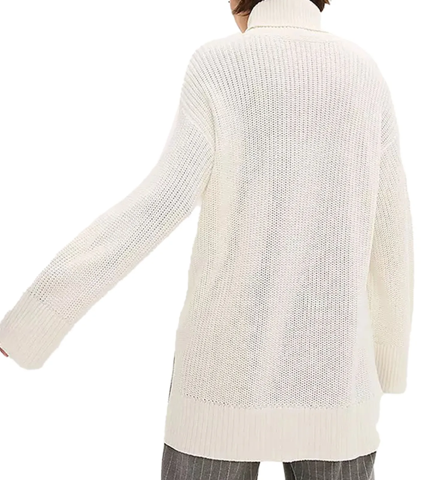 Sweater & Pullover*O46bpx Damen Rollkragen-Pullover mit seitlichen Schlitzen Oversized Strick-Pullover 965990 Creme-Weiß