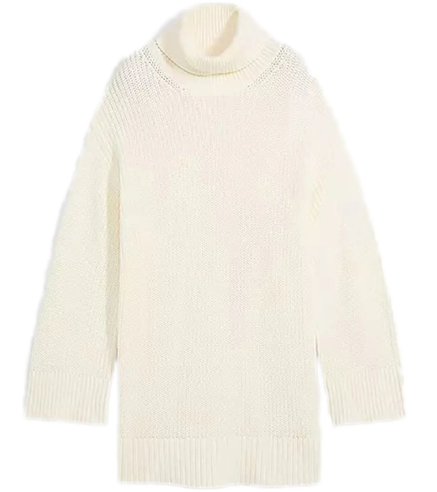 Sweater & Pullover*O46bpx Damen Rollkragen-Pullover mit seitlichen Schlitzen Oversized Strick-Pullover 965990 Creme-Weiß