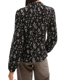 Große Größen|Poloshirts & Blusen*O46bpx Damen Sommer-Bluse mit Seidenanteil dünne Woll-Bluse Crinkle-Tunika Langarm-Shirt 974161 Schwarz