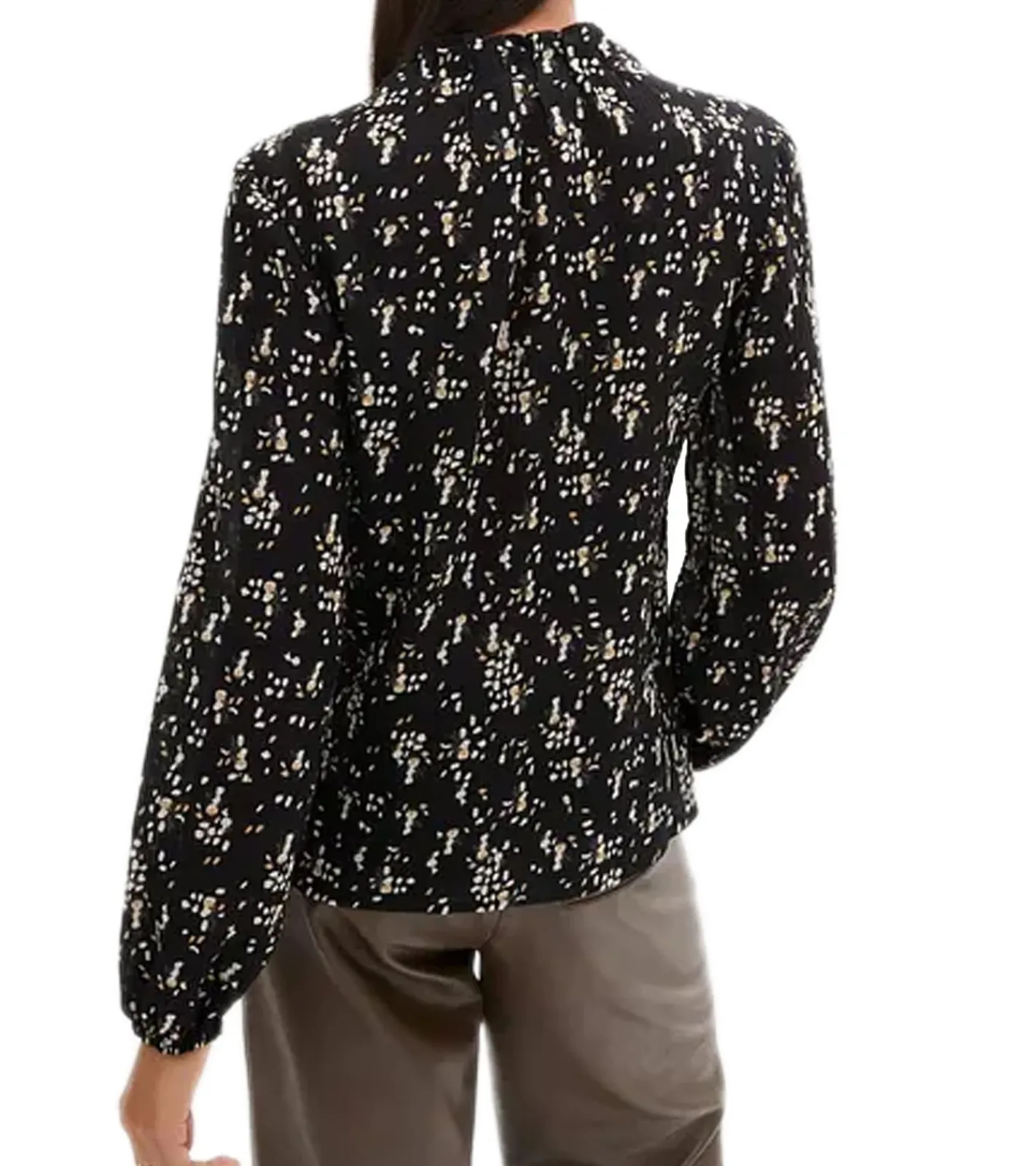 Große Größen|Poloshirts & Blusen*O46bpx Damen Sommer-Bluse mit Seidenanteil dünne Woll-Bluse Crinkle-Tunika Langarm-Shirt 974161 Schwarz