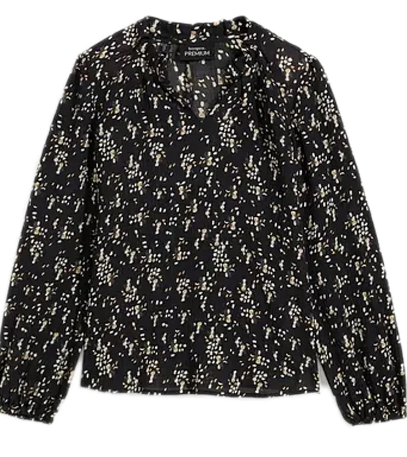 Große Größen|Poloshirts & Blusen*O46bpx Damen Sommer-Bluse mit Seidenanteil dünne Woll-Bluse Crinkle-Tunika Langarm-Shirt 974161 Schwarz