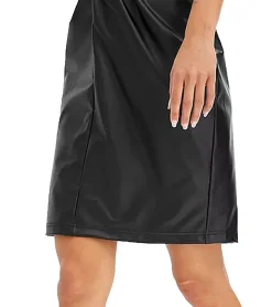 Kleider*O46bpx Damen Sommer-Kleid geknotetes Kunstleder-Kleid Mini-Kleid Kurzarm-Kleid 923740 Schwarz