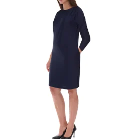 Kleider*O46bpx Damen Sommer-Kleid Jersey-Kleid in Ripp-Strick-Struktur mit 3/4 Arm 962523 Dunkelblau