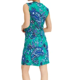Kleider*O46bpx Damen Sommer-Kleid mit floralem Allover-Print Mini-Kleid Freizeit-Kleid Urlaubs-Kleid 978851 Grün/Blau