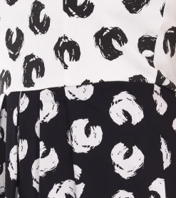 Große Größen|Kleider*O46bpx Damen Sommer-Kleid mit grafischem Druck Baumwoll-Kleid Frühlings-Kleid ohne Ärmel Midi-Kleid 948746 Weiß/Schwarz