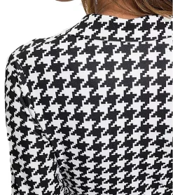 Kleider*O46bpx Damen Strick-Kleid Business-Kleid im Hahnentrittmuster mit Gürtel Langarm-Kleid 912240 Weiß/Schwarz