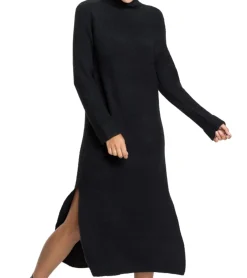 Kleider*O46bpx Damen Strick-Kleid Mini-Kleid mit Rollkragen Langarm-Kleid 958841 Schwarz
