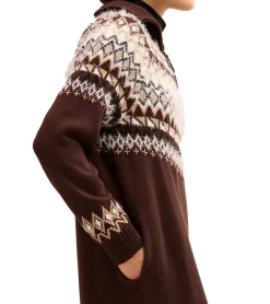 Kleider*O46bpx Damen Strick-Kleid Mini-Kleid mit kurzem Reißverschluss Langarm-Kleid 940631 Dunkelbraun