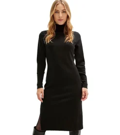 Kleider*O46bpx Damen Strick-Kleid Mini-Kleid mit Rollkragen Langarm-Kleid 951077 Schwarz