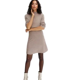 Große Größen|Kleider*O46bpx Damen Strick-Kleid mit Rollkragen Basic-Kleid Langarm-Kleid 945362 Beige