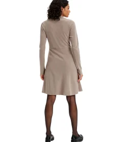 Große Größen|Kleider*O46bpx Damen Strick-Kleid mit Rollkragen Basic-Kleid Langarm-Kleid 945362 Beige