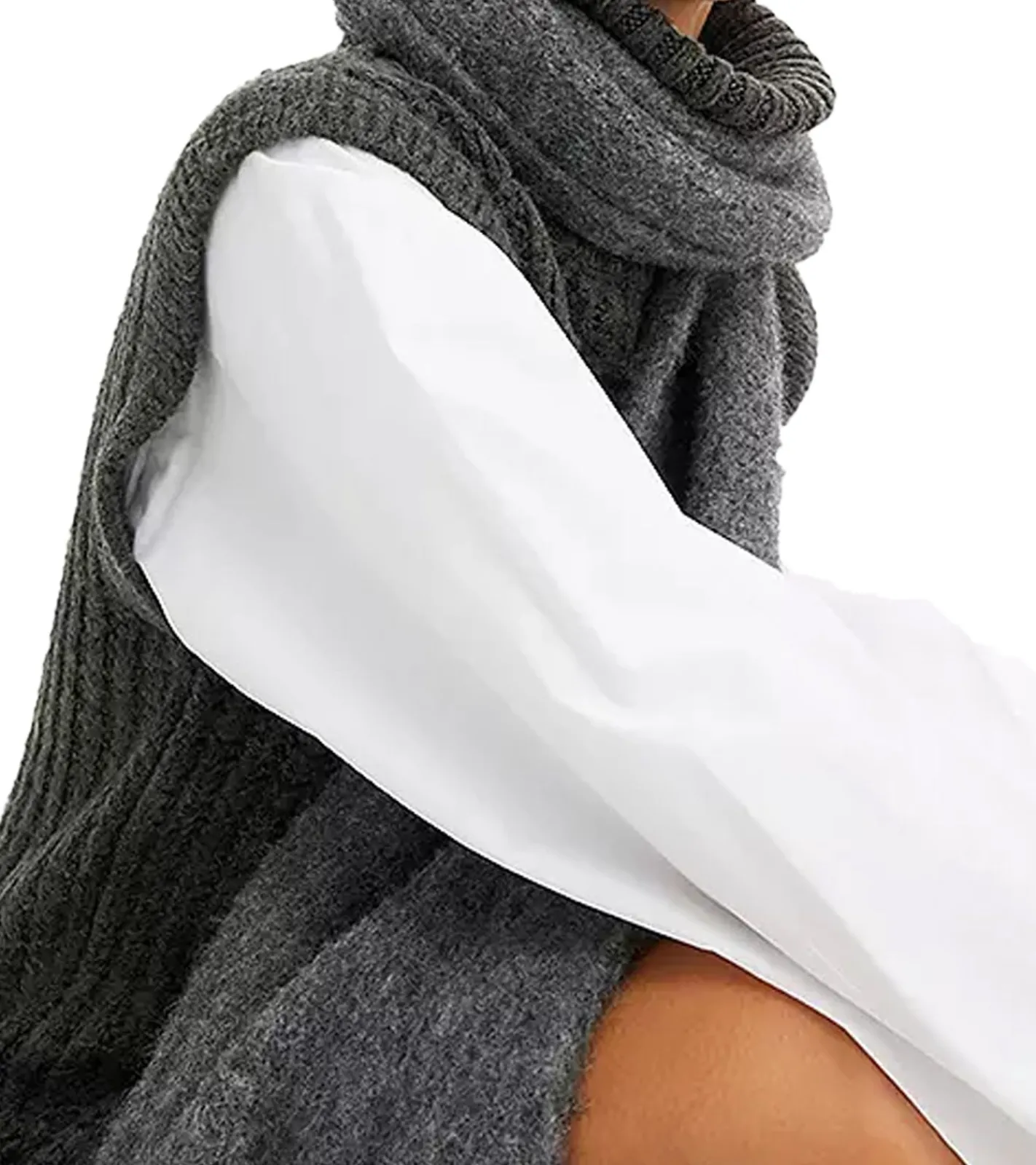 Kleider|Sweater & Pullover*O46bpx Damen Strick-Kleid mit Rollkragen Pullover-Kleid im Zopfmuster 964128 Grau