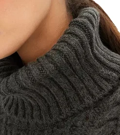 Kleider|Sweater & Pullover*O46bpx Damen Strick-Kleid mit Rollkragen Pullover-Kleid im Zopfmuster 964128 Grau