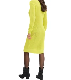 Große Größen|Kleider*O46bpx Damen Strick-Kleid mit V-Ausschnitt Midi-Kleid 970677 Gelb