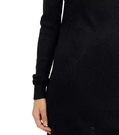 Kleider*O46bpx Damen Strick-Kleid mit V-Ausschnitt Mini-Kleid mit geradem Schnitt Langarm-Kleid 971974 Schwarz