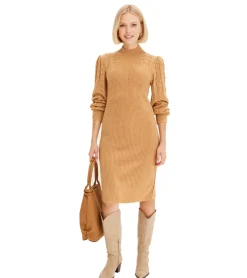 Kleider|Sweater & Pullover*O46bpx Damen Strick-Kleid modischer Long Strick-Pullover 965961 Beige