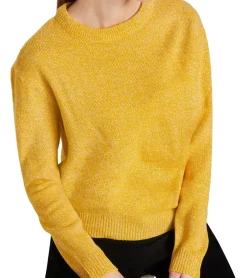 Sweater & Pullover*O46bpx Damen Strick-Pullover mit Rundhals-Ausschnitt Langarm-Shirt 906742 Gelb/Weiß