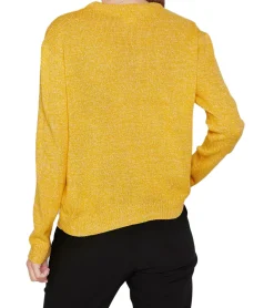 Sweater & Pullover*O46bpx Damen Strick-Pullover mit Rundhals-Ausschnitt Langarm-Shirt 906742 Gelb/Weiß