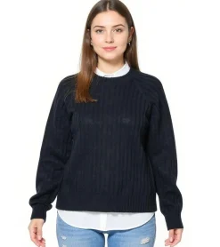 Sweater & Pullover*O46bpx Damen Strick-Pullover mit Rundhals-Ausschnitt Alltags-Pullover Sweater 957804 Schwarz