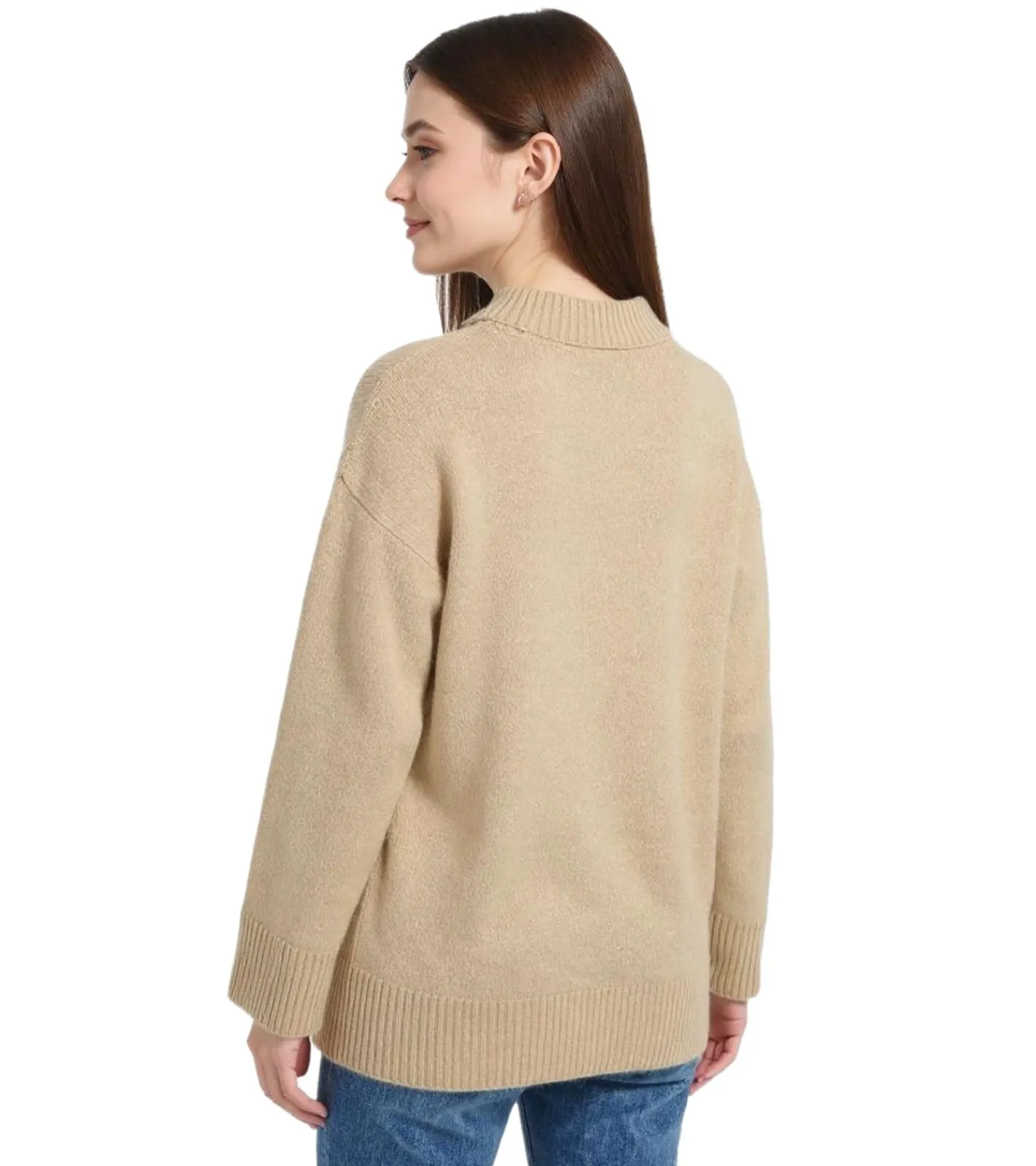 Sweater & Pullover*O46bpx Damen Strick-Pullover mit Kent-Kragen Oversized Alltags-Pullover Sweater 924028 Beige