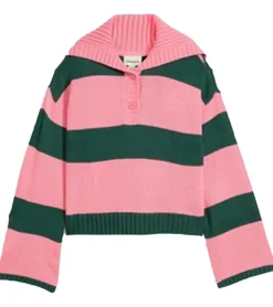 Große Größen|Sweater & Pullover*O46bpx Damen Strick-Troyer mit Knöpfen gestreifter Strick-Pulli Große Größen 974173 Rosa/Grün