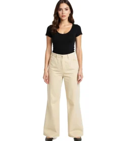 Große Größen|Hosen & Jeans*O46bpx Damen Thermo-Jeans aus Baumwolle Denim-Hose im 5-Pocket-Style Schlag-Hose 953493 Beige