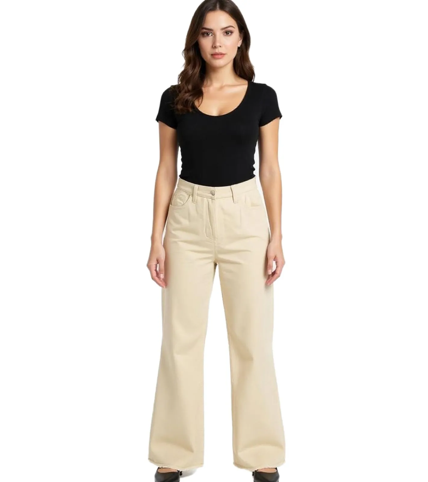 Große Größen|Hosen & Jeans*O46bpx Damen Thermo-Jeans aus Baumwolle Denim-Hose im 5-Pocket-Style Schlag-Hose 953493 Beige