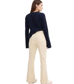 Große Größen|Hosen & Jeans*O46bpx Damen Thermo-Jeans aus Baumwolle Denim-Hose im 5-Pocket-Style Schlag-Hose 953493 Beige