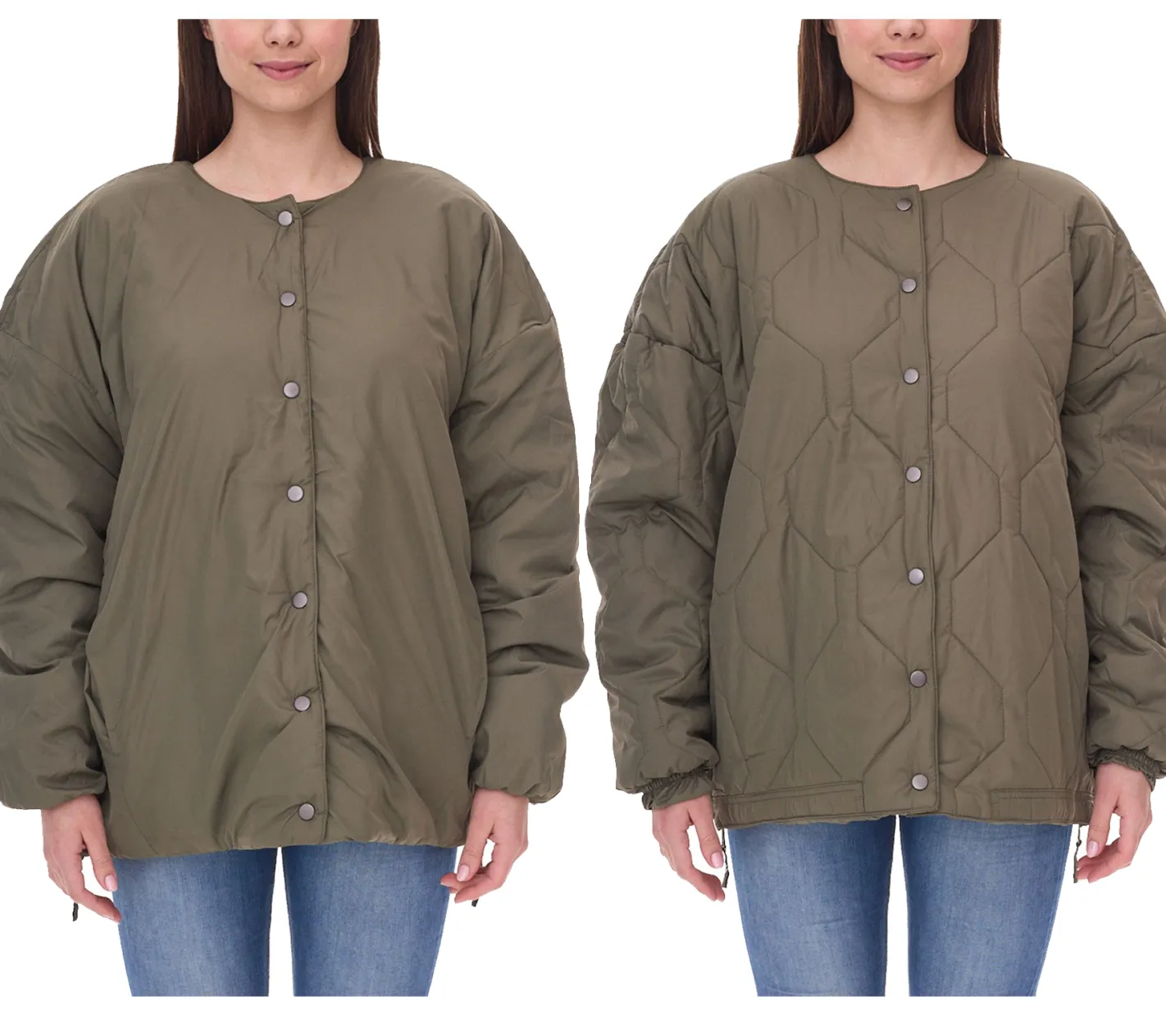 Große Größen|Mäntel & Jacken*O46bpx Damen wattierte Wende-Jacke Frühlings-Jacke mit verstellbarem Saum Übergangs-Jacke Oversize 954904 Dunkelgrün