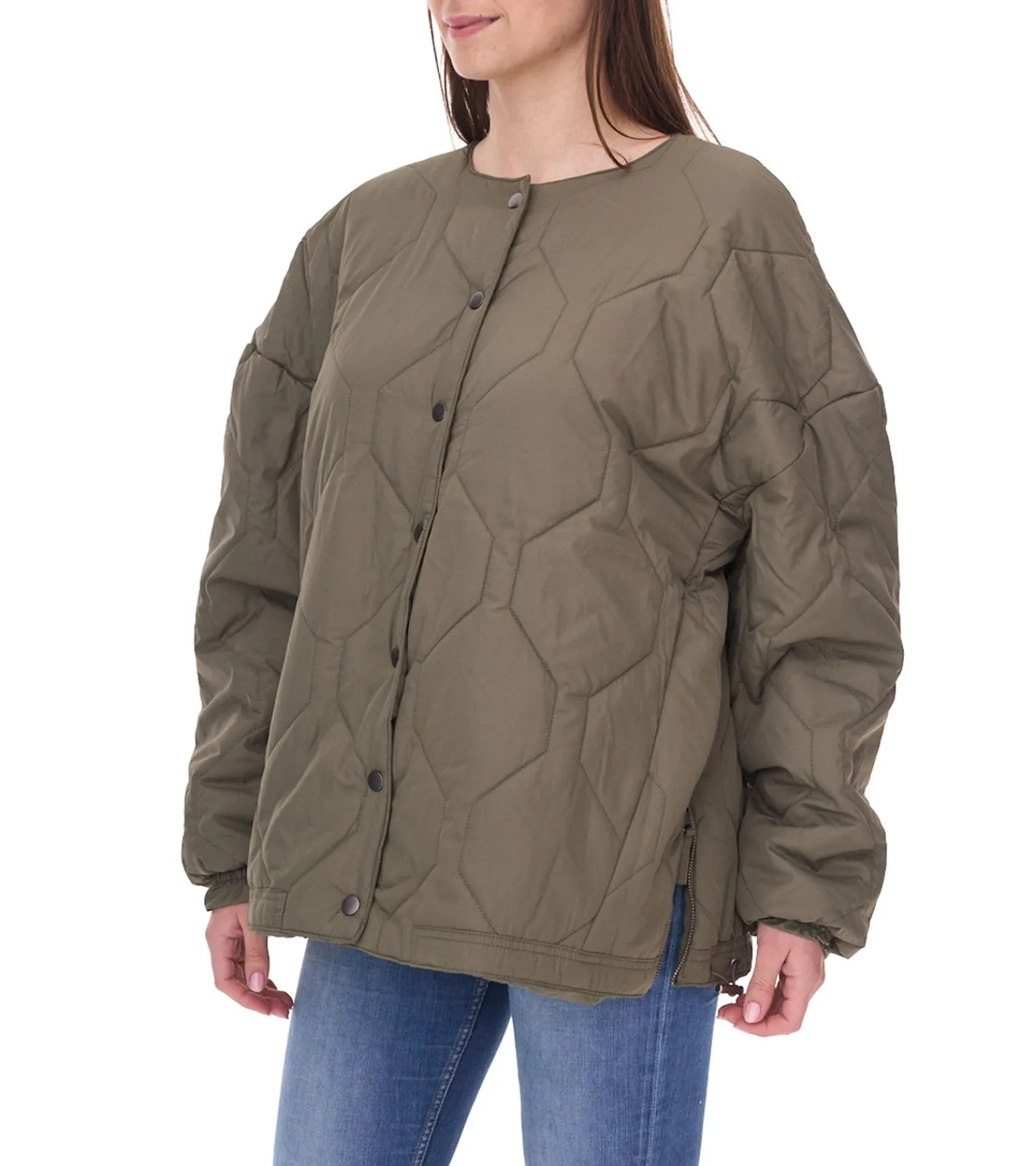 Große Größen|Mäntel & Jacken*O46bpx Damen wattierte Wende-Jacke Frühlings-Jacke mit verstellbarem Saum Übergangs-Jacke Oversize 954904 Dunkelgrün