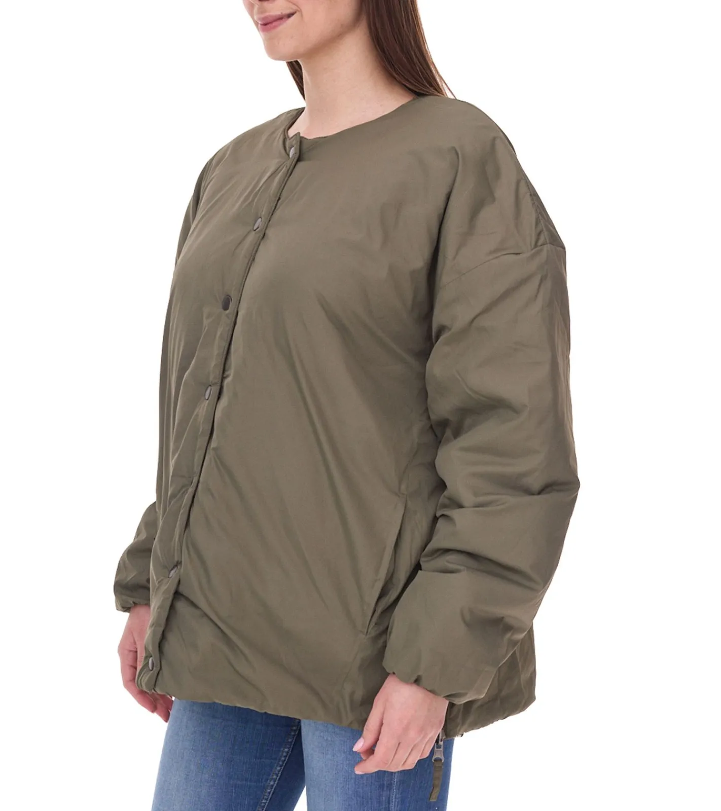 Große Größen|Mäntel & Jacken*O46bpx Damen wattierte Wende-Jacke Frühlings-Jacke mit verstellbarem Saum Übergangs-Jacke Oversize 954904 Dunkelgrün
