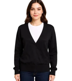 Sweater & Pullover*O46bpx Damen Wickel-Pullover stylischer Ausgeh-Pullover mit V-Ausschnitt 952790 Schwarz