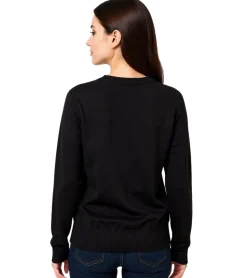 Sweater & Pullover*O46bpx Damen Wickel-Pullover stylischer Ausgeh-Pullover mit V-Ausschnitt 952790 Schwarz