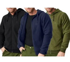 Sportoberbekleidung|Jacken & Mäntel*DANISH ENDURANCE Herren Übergangs-Jacke kuschelige Fleece-Jacke mit Kapuze nachhaltige Oeko-Tex zertifizierte Jacke 155000 Schwarz, , Grün Navy