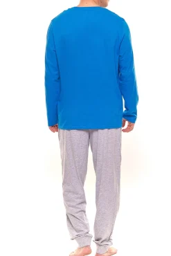 Nachtwäsche & Bademode*DC Comics Herren Superman Schlafanzug Pyjama-Set mit großem Logo auf der Brust Blau/Grau