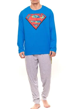 Nachtwäsche & Bademode*Disney DC Comics, Marvel oder Schlafanzug , Star Wars oder Spiderman Pyjama-Set mit großem Logo auf der Brust Blau/Grau/Schwarz Superman