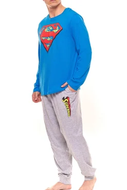 Nachtwäsche & Bademode*Disney DC Comics, Marvel oder Schlafanzug , Star Wars oder Spiderman Pyjama-Set mit großem Logo auf der Brust Blau/Grau/Schwarz Superman