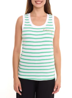 Tops & T-Shirts*DELMAO DELAMO Striped Tanktop enganliegendes Damen Baumwoll-Shirt mit Stickerei 24025421 Grün/Weiß