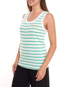 Tops & T-Shirts*DELMAO DELAMO Striped Tanktop enganliegendes Damen Baumwoll-Shirt mit Stickerei 24025421 Grün/Weiß