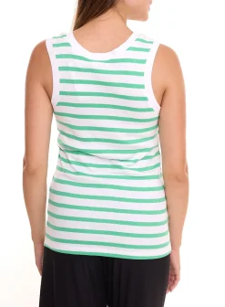 Tops & T-Shirts*DELMAO DELAMO Striped Tanktop enganliegendes Damen Baumwoll-Shirt mit Stickerei 24025421 Grün/Weiß